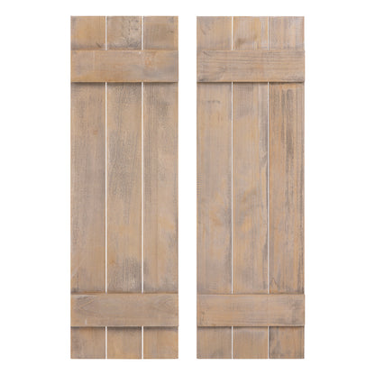 36 x 11 Inch Farmhouse Paulownia Wood Window Shutters Set of 2 for Windows-Light Brown - Light Brown