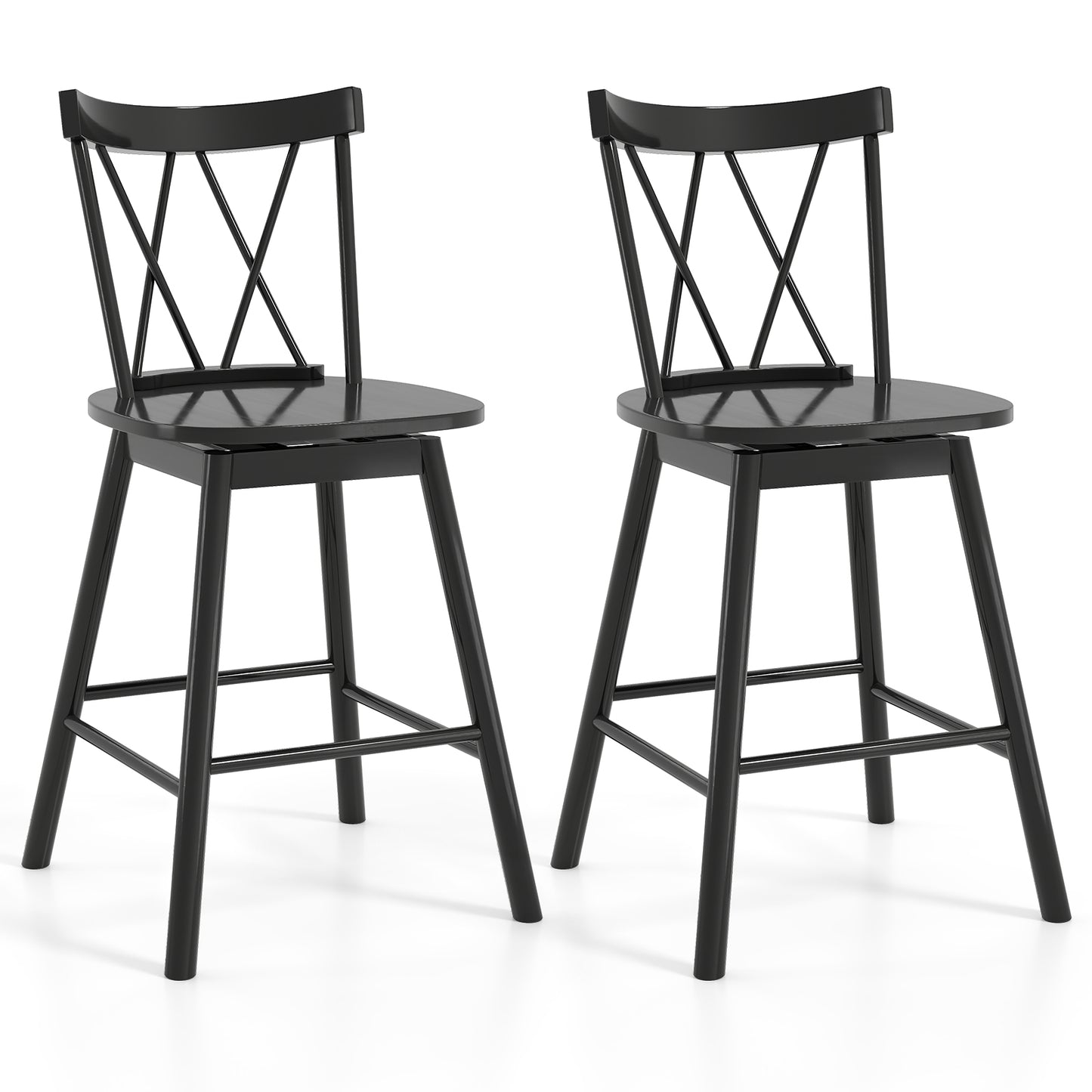 Set of 2 Windsor Bar Stool with Ergonomic Backrest and Footrests-24 inches - 24 Inches