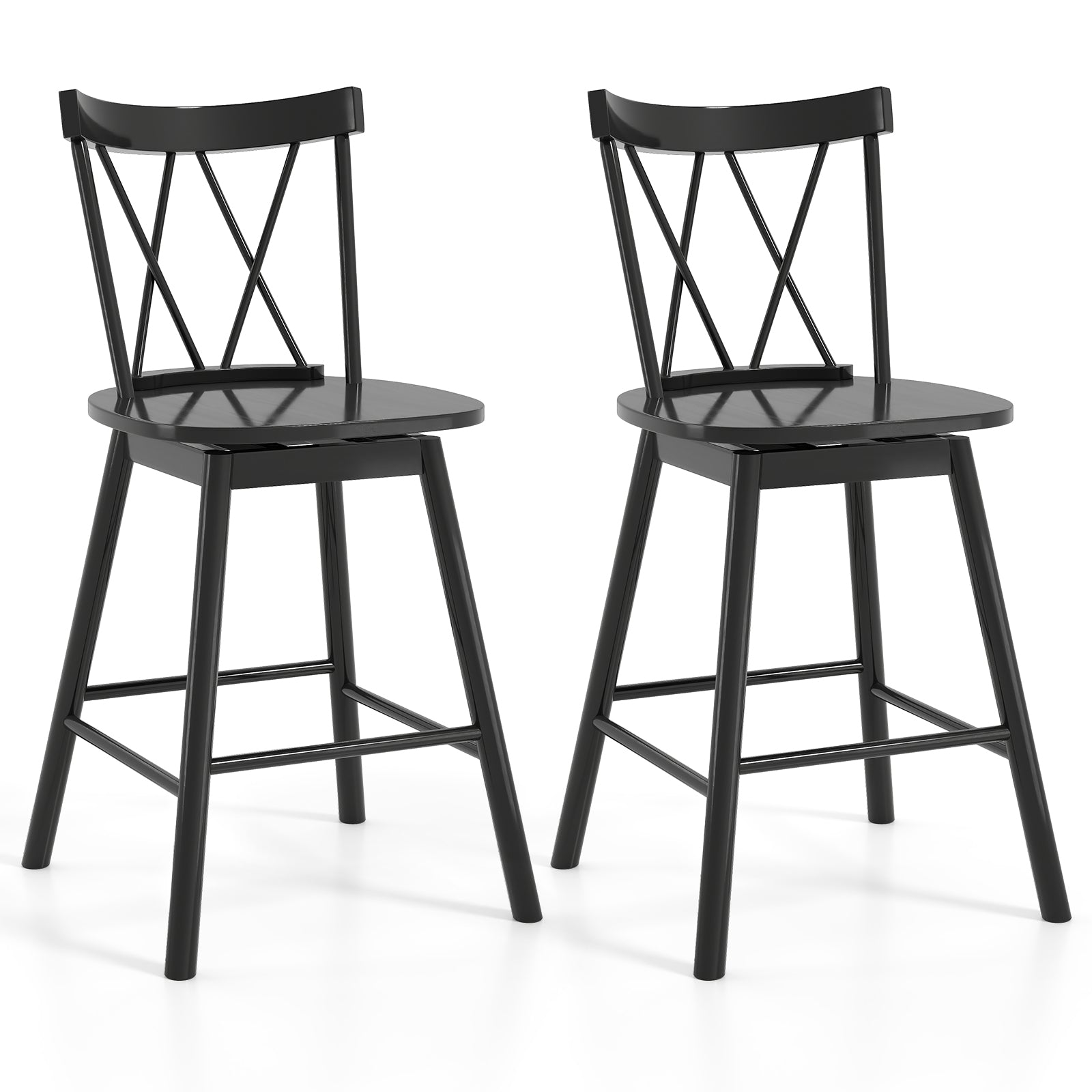 Set of 2 Windsor Bar Stool with Ergonomic Backrest and Footrests-24 inches - 24 Inches