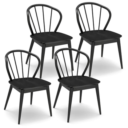 Windsor Dining Chairs Set of 4 with Spindle Backrest-Black