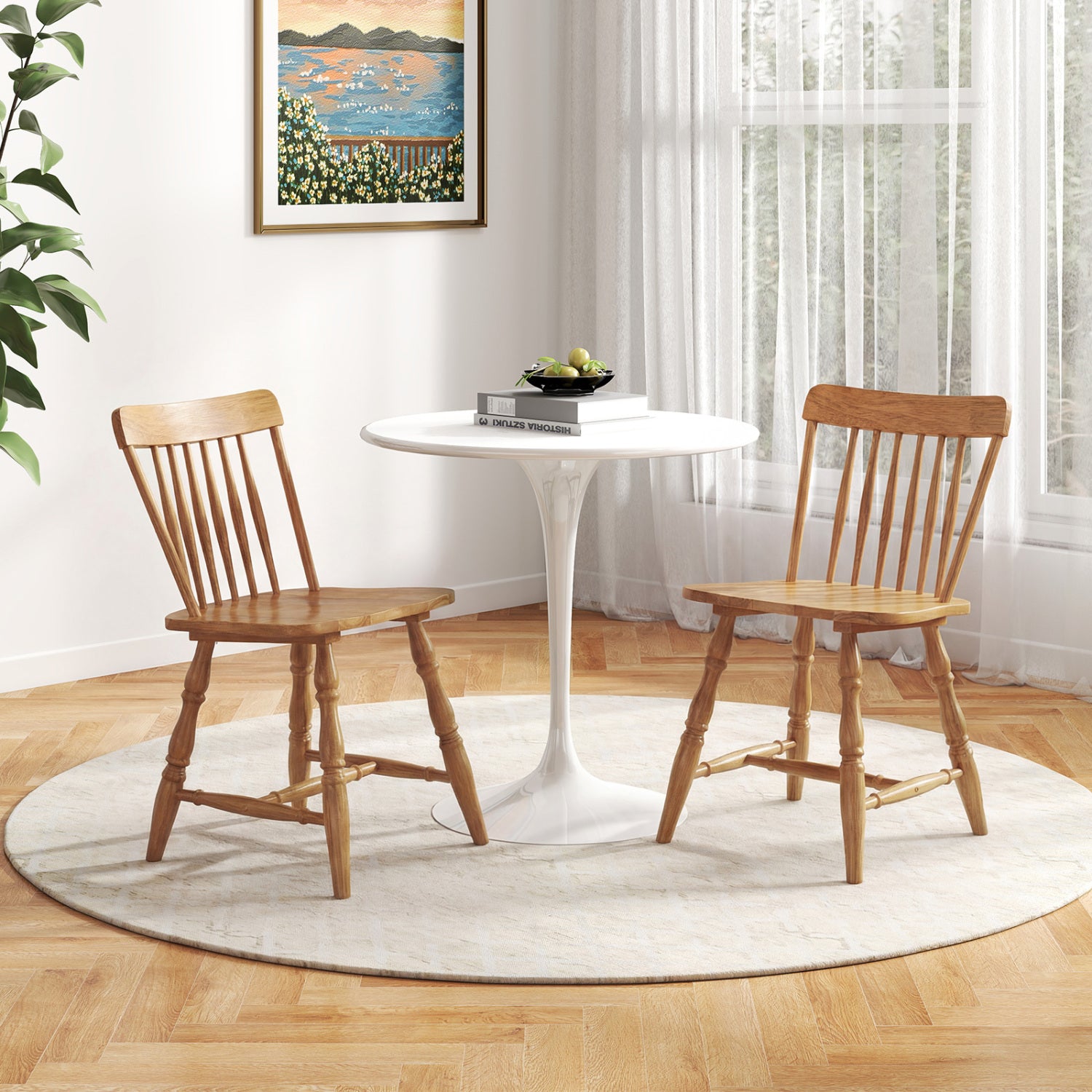 Windsor Dining Chairs Set of 4 with Curved Spindle Back
