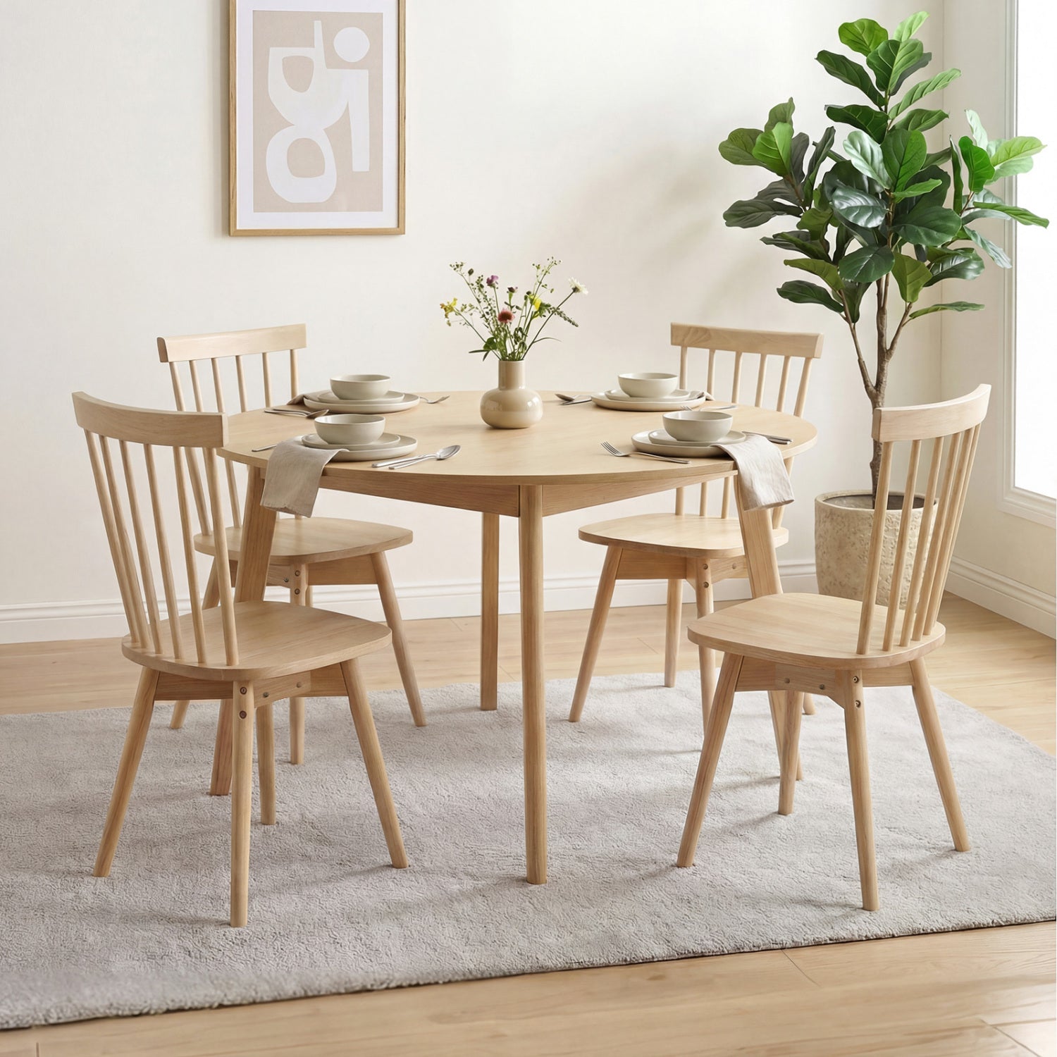 Windsor Dining Chairs Set of 4 Mid Century Rubber Wood Kitchen Chairs with Swivel Seat