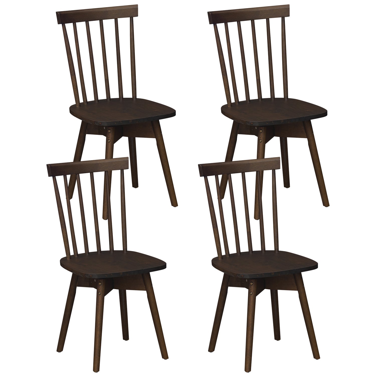 Windsor Dining Chairs Set of 4 Mid Century Rubber Wood Kitchen Chairs with Swivel Seat