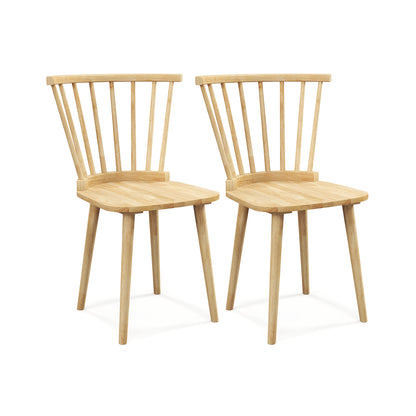 Windsor Dining Chairs Set of 2 Rubber Wood Kitchen Chairs with Spindle Back-Natural - Natural