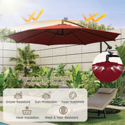 10 Feet Patio Offset Umbrella with 112 Solar-Powered LED Lights-Beige-Wine