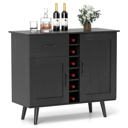 Modern Wine Bar Buffet Cabinet with 6-Bottle Wine Rack-White - Black