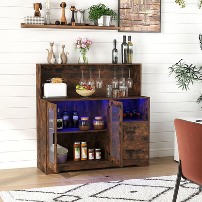 Wine Bar Cabinet with LED Lights and Charging Station