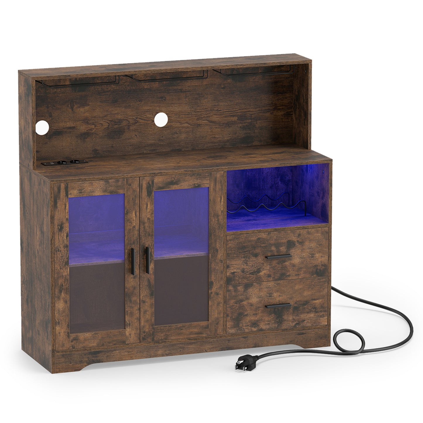 Wine Bar Cabinet with LED Lights and Charging Station