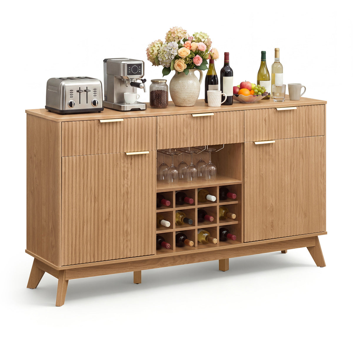 Wine Bar Cabinet with Adjustable Shelves and Glass Holders