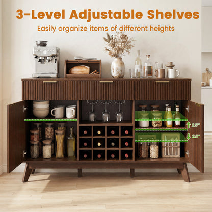 Wine Bar Cabinet with Adjustable Shelves and Glass Holders