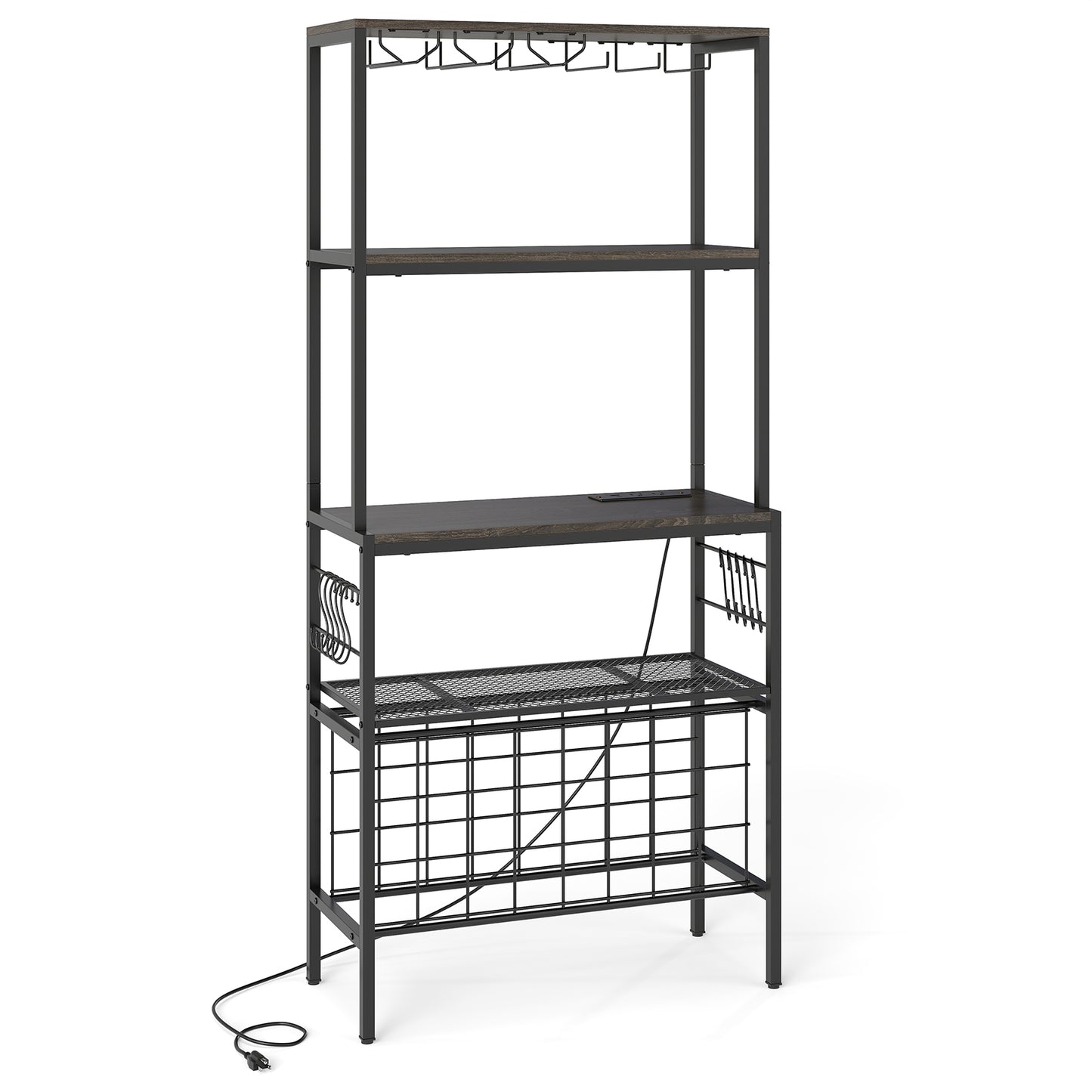 Wine Organizer with Power Outlet and Bottle Holders-Gray