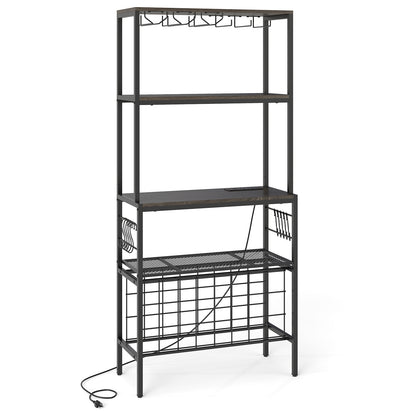 Wine Organizer with Power Outlet and Bottle Holders-Gray