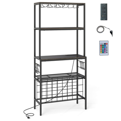 Wine Organizer with Power Outlet and Bottle Holders-Gray