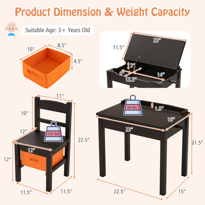 Wood Activity Kids Table and Chair Set with Storage Space