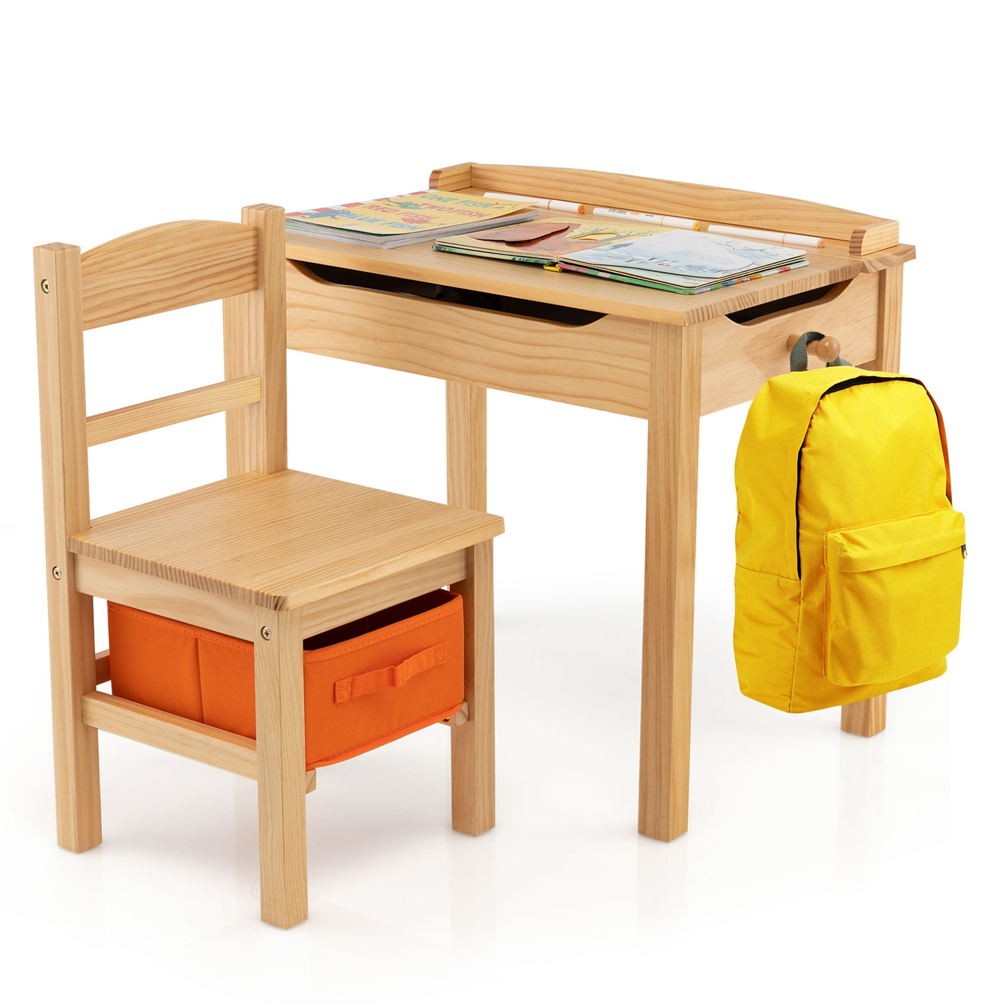 Wood Activity Kids Table and Chair Set with Storage Space-Dark Brown - Natrual