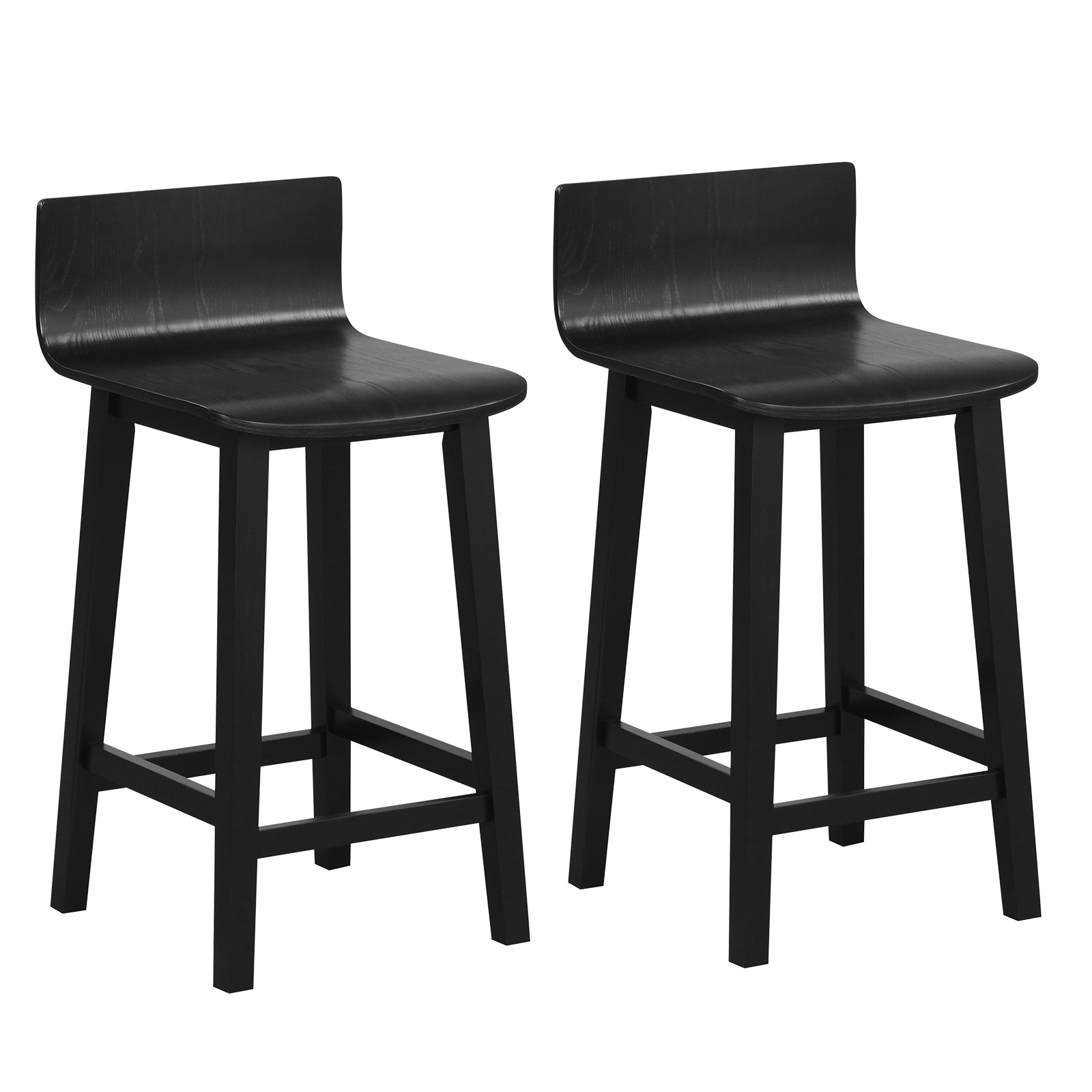 Wood Bar Stools Set of 2 with Solid Back and Seat-White - Black