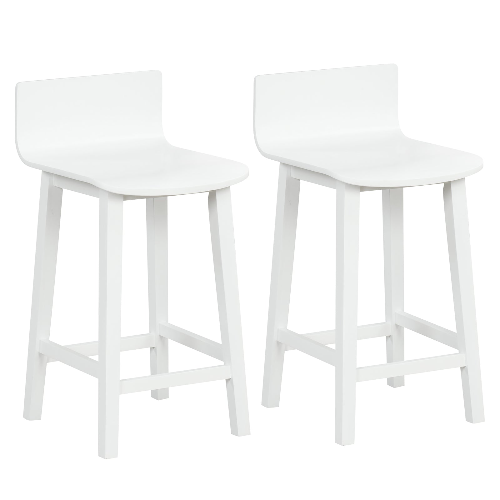 Wood Bar Stools Set of 2 with Solid Back and Seat-White - White