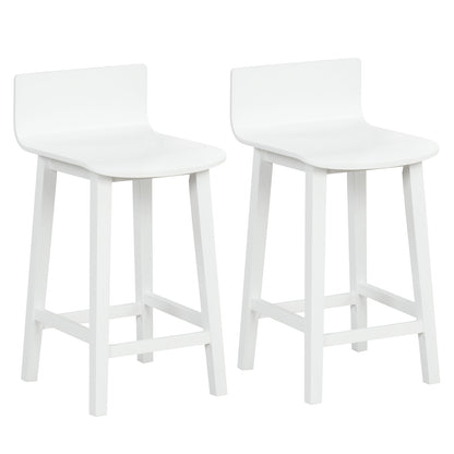Wood Bar Stools Set of 2 with Solid Back and Seat-White - White