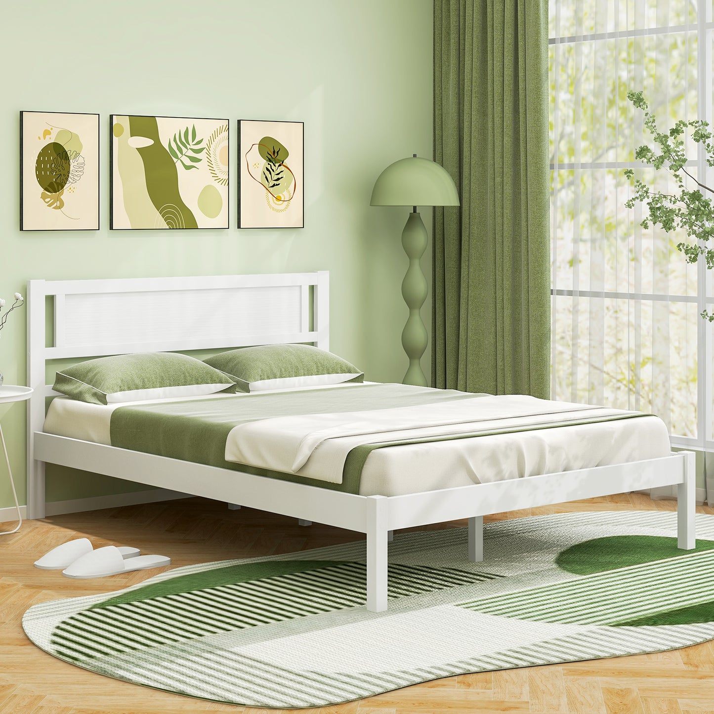 Twin/Full/Queen Size Wood Bed Frame with Headboard and Wooden Slats Support-Full