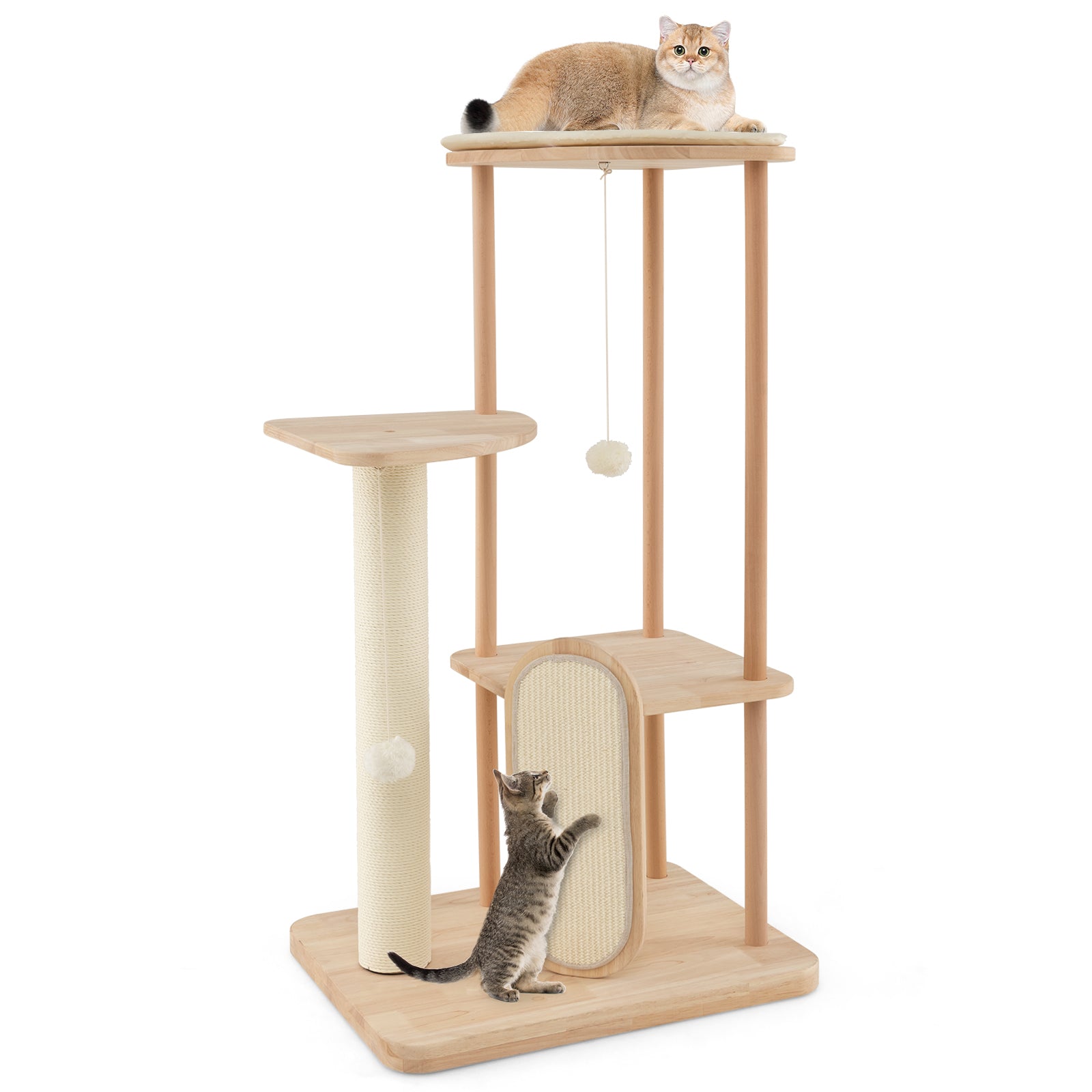 Wooden Multi-level Modern Cat Tower with Scratching Board and Post-44 inches - 44 Inches