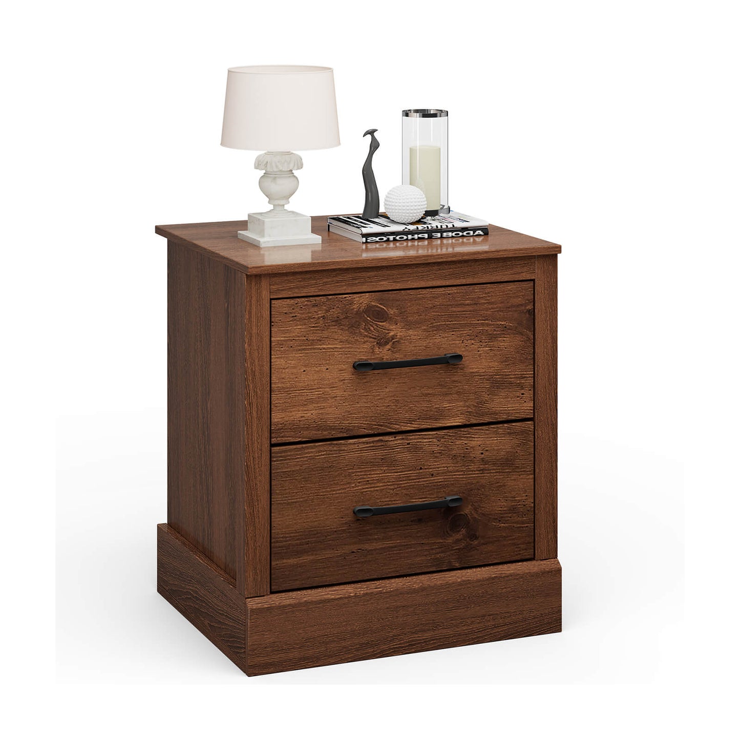 Wood Compact Floor Nightstand with Storage Drawers-Dark Gray - Rustic Brown