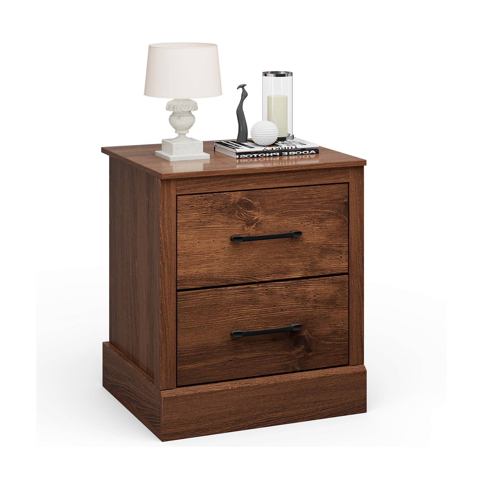 Wood Compact Floor Nightstand with Storage Drawers-Dark Gray - Rustic Brown
