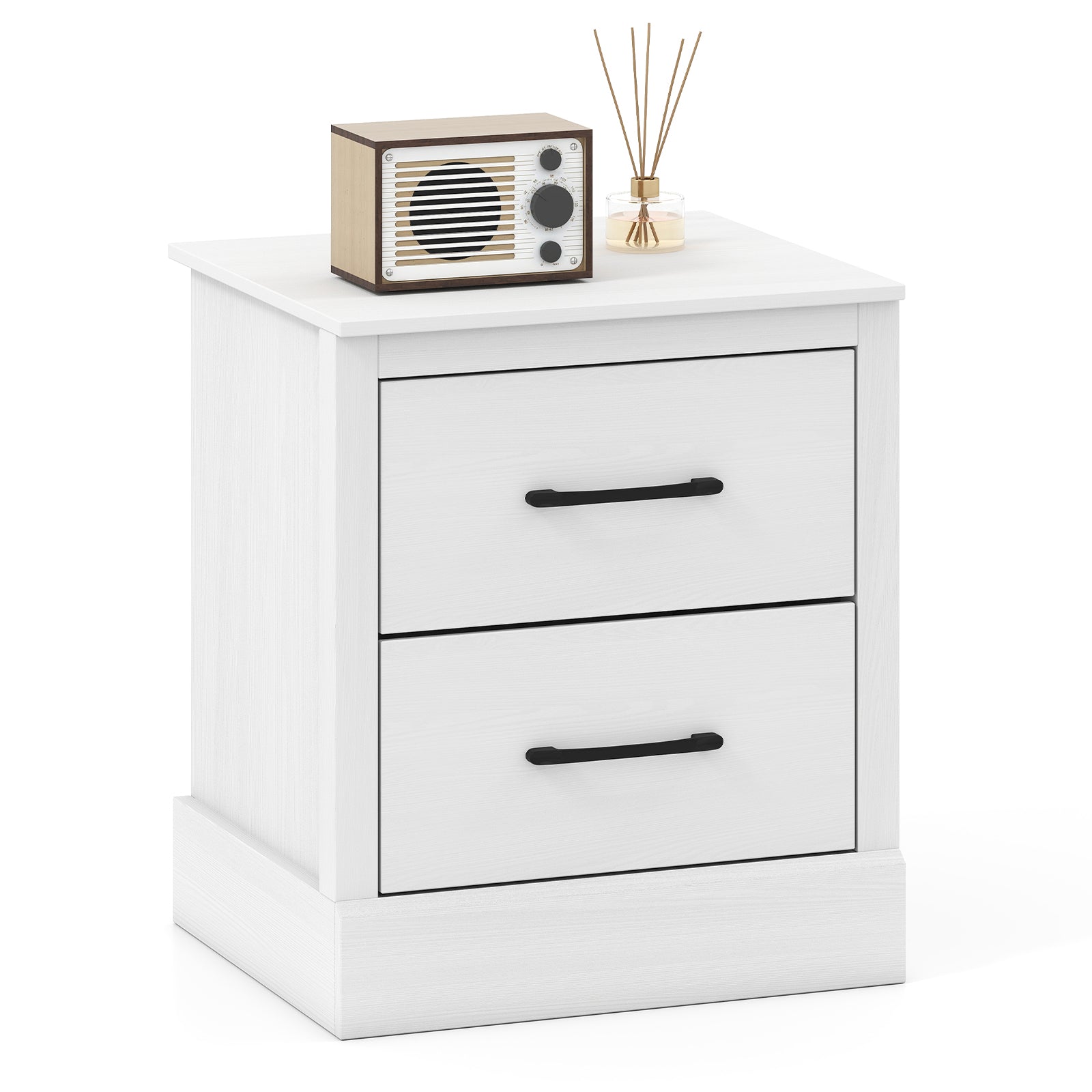 Wood Compact Floor Nightstand with Storage Drawers-Dark Gray - White