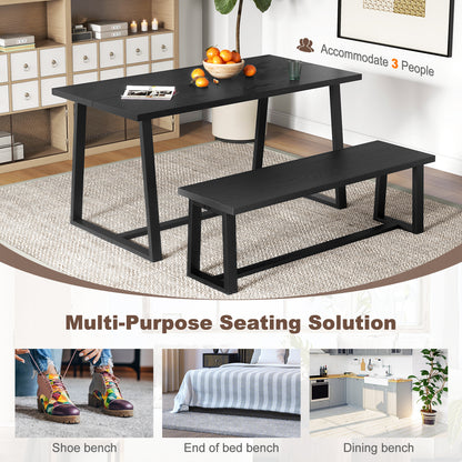 Wood Dining Bench with Metal Frame and Adjustable Footpads-Black
