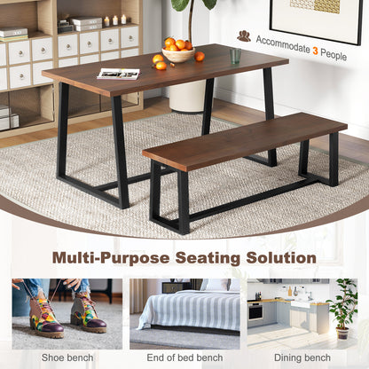 Wood Dining Bench with Metal Frame and Adjustable Footpads-Coffee