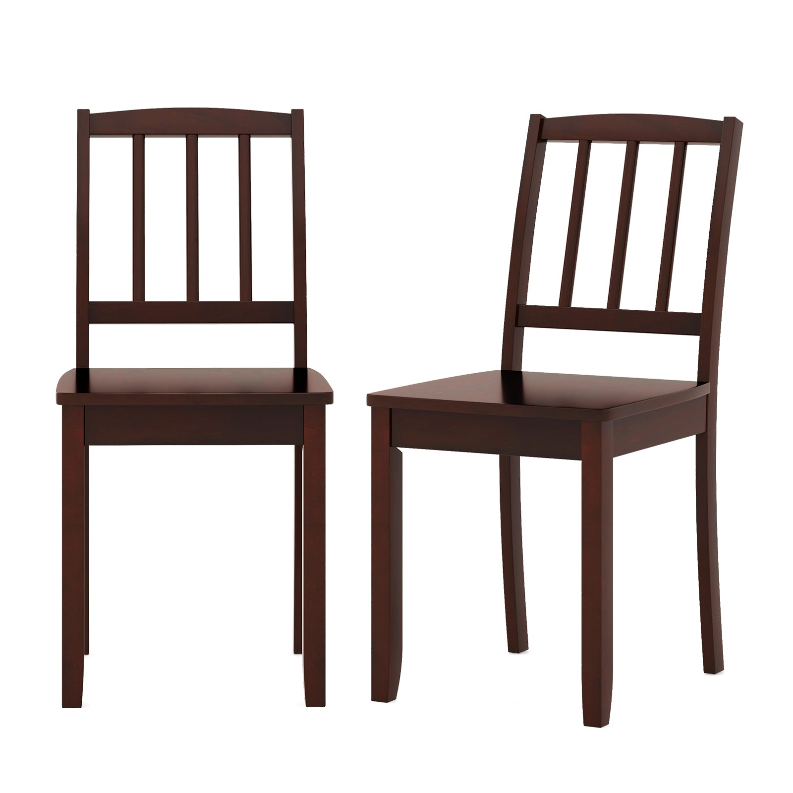 Wood Dining Chair Set of 2 with Rubber Wood Legs-Brown - Brown