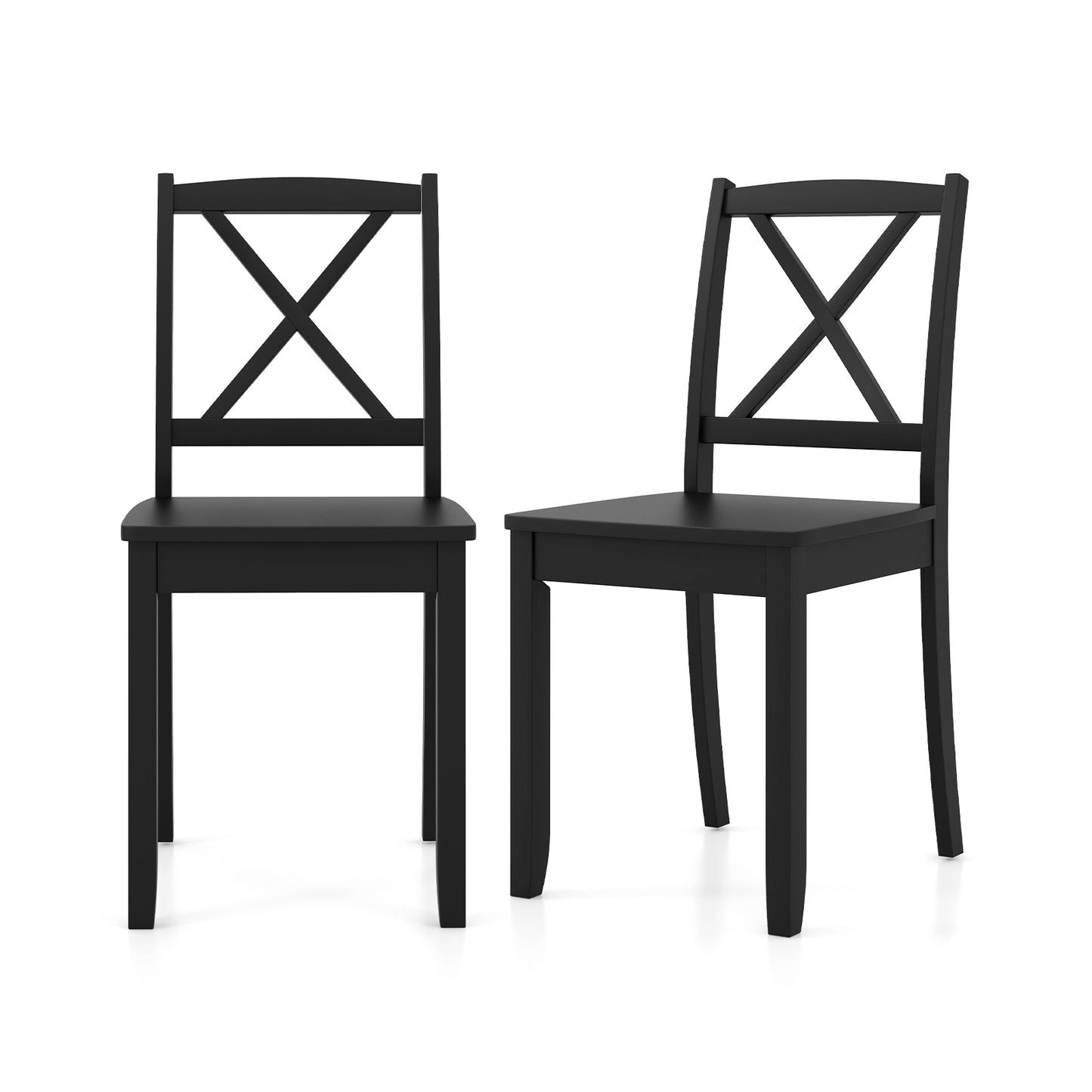Wood Dining Chair Set of 2 with Rubber Wood Legs and Curved Backrest-Brown - Black