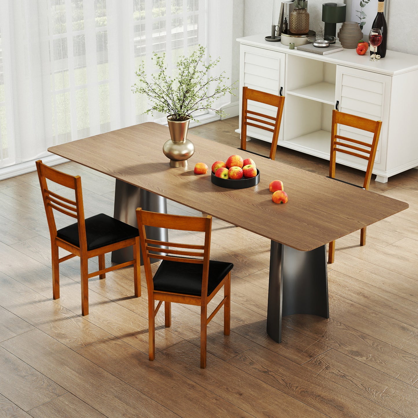 Wood Dining Chairs Set of 2 with Rubber Wood Frame-Walnut