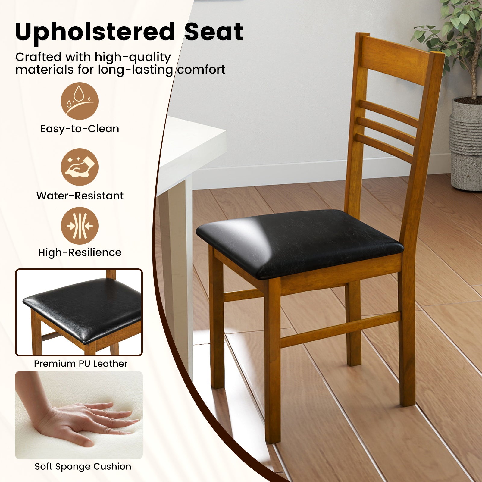 Wood Dining Chairs Set of 2 with Rubber Wood Frame-Walnut