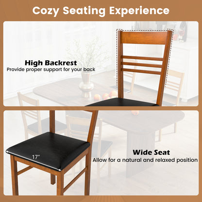 Wood Dining Chairs Set of 2 with Rubber Wood Frame-Walnut