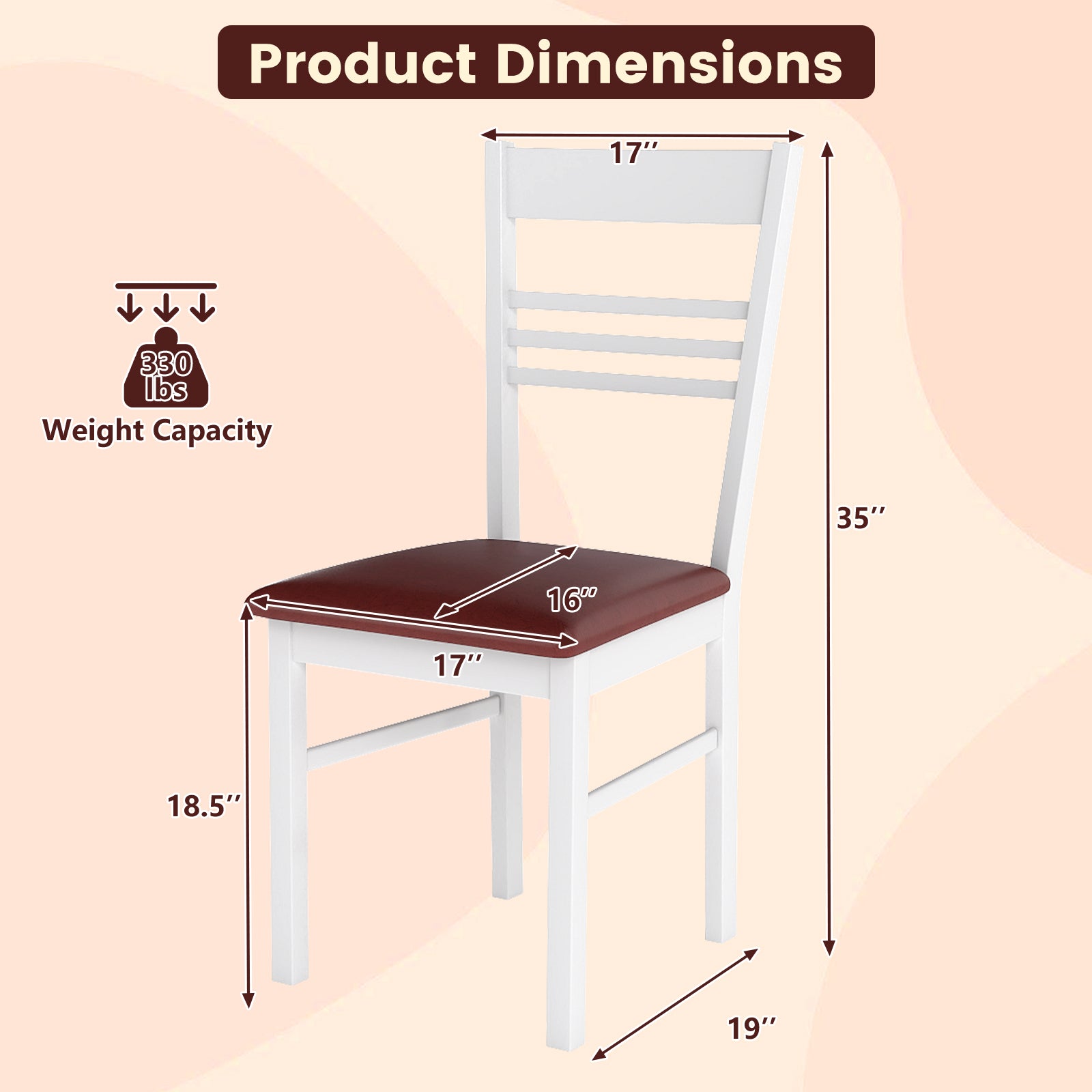 Wood Dining Chairs Set of 2 with Rubber Wood Frame-White