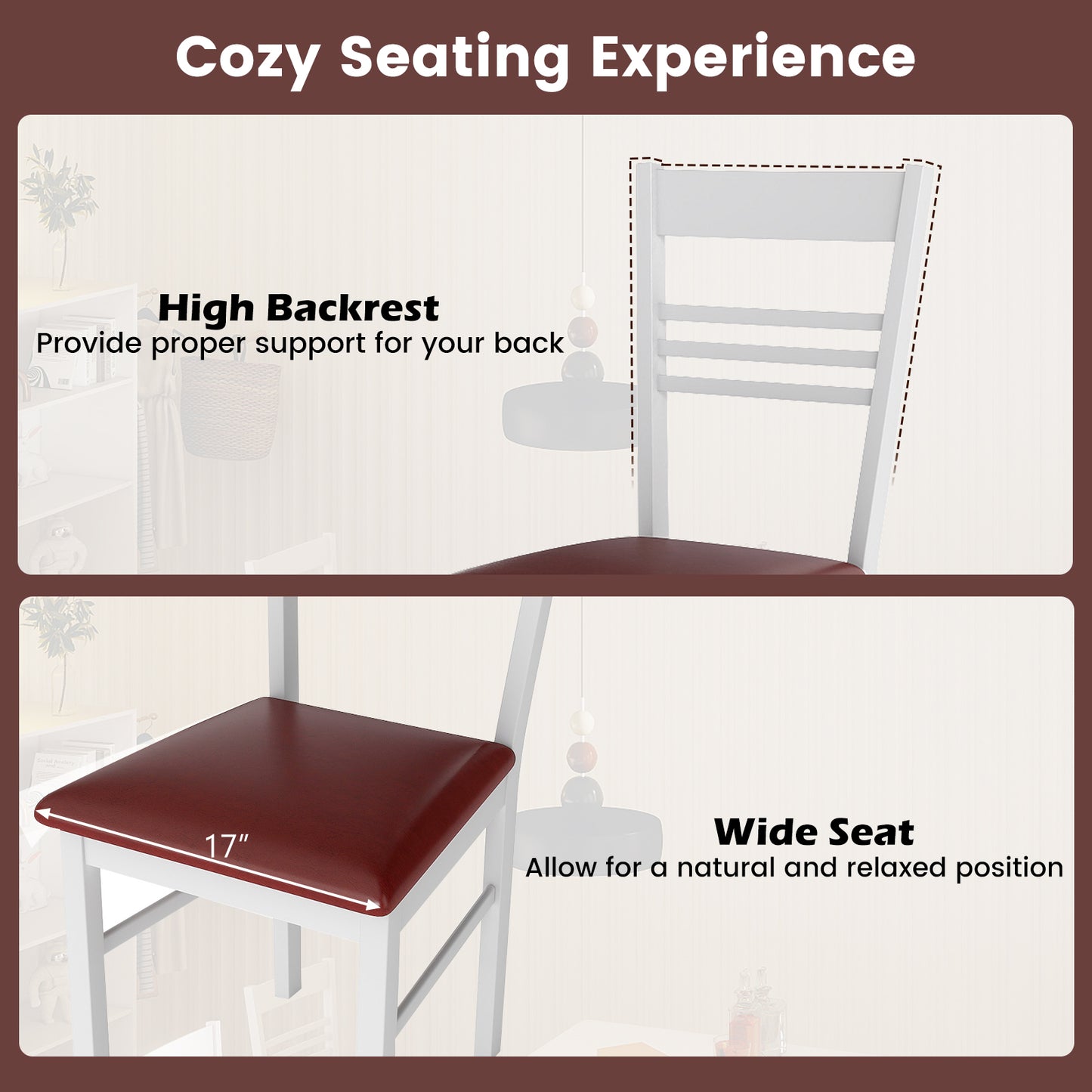 Wood Dining Chairs Set of 2 with Rubber Wood Frame-White