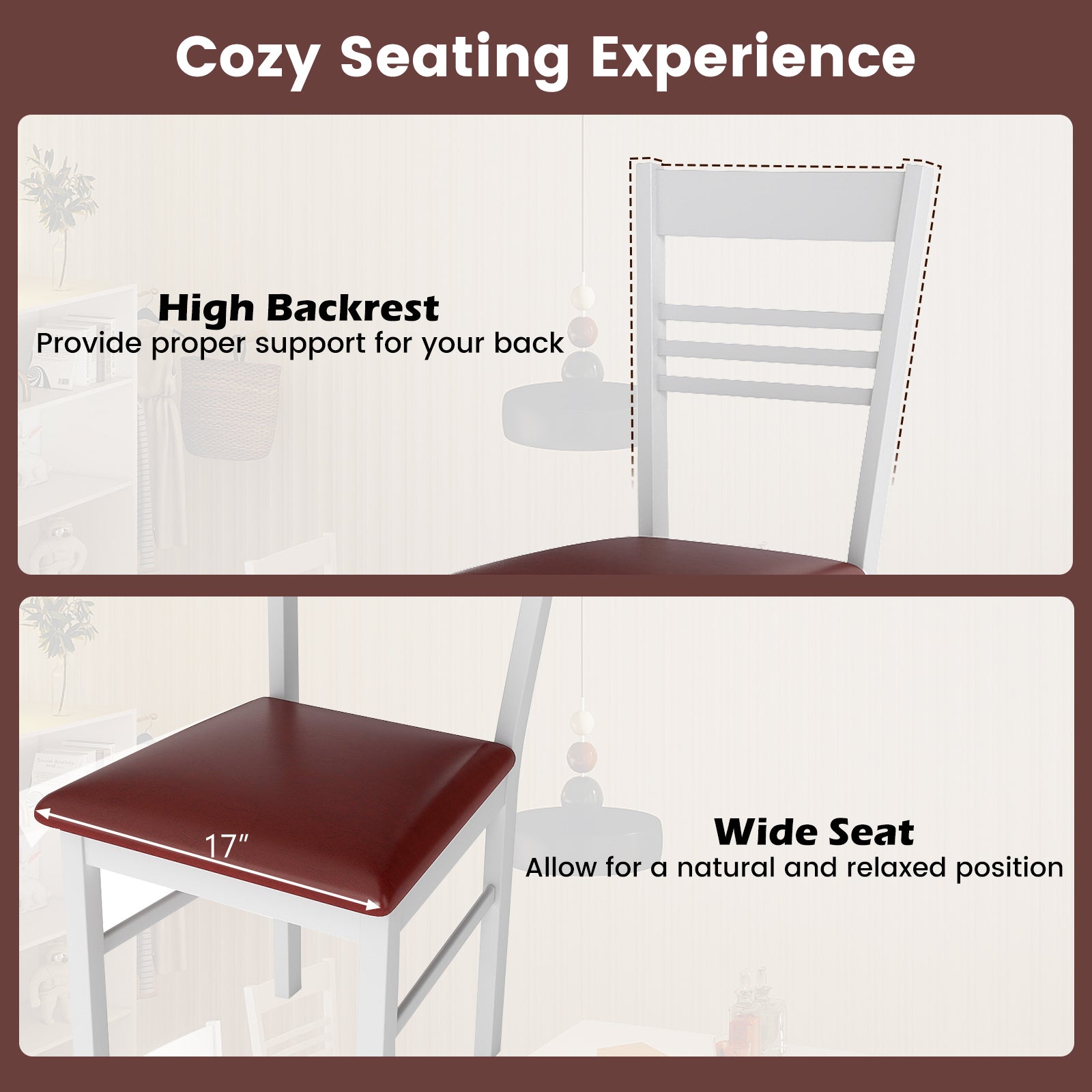 Wood Dining Chairs Set of 2 with Rubber Wood Frame-White