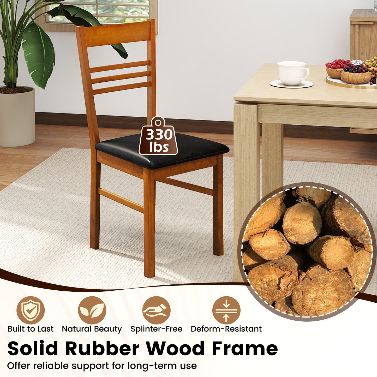 Wood Dining Chairs Set of 4 with Rubber Wood Frame-Walnut