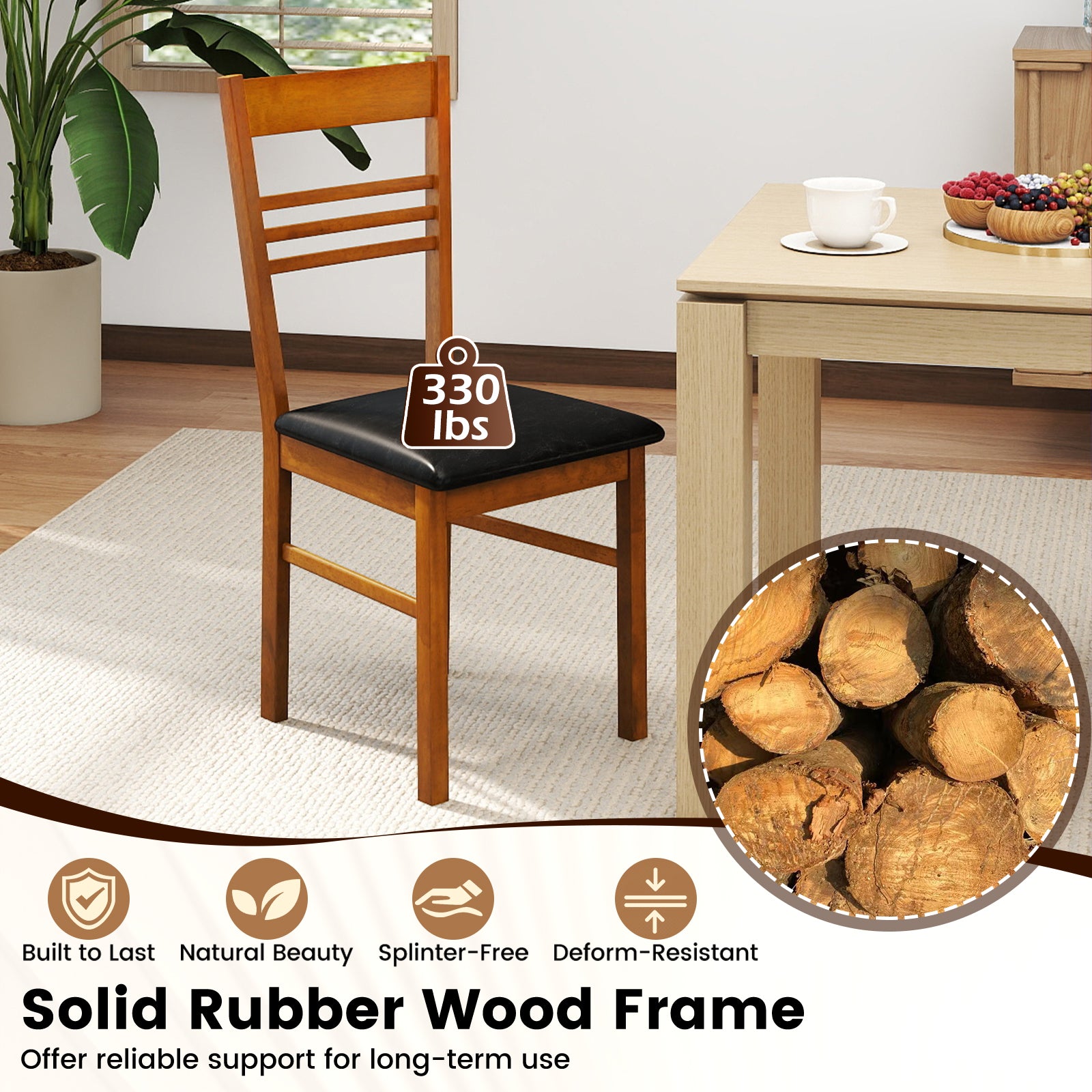 Wood Dining Chairs Set of 4 with Rubber Wood Frame-Walnut