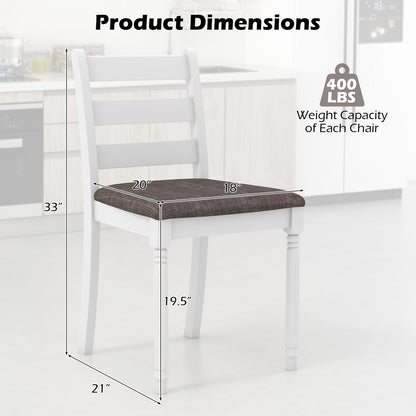 Set of 2 Rubber Wood Dining Chairs with Upholstered Seat-White