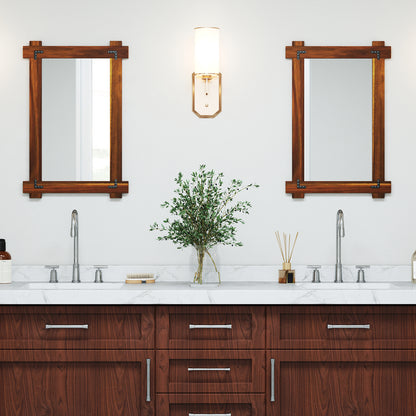 Wood Framed Mirror with Acacia Wood Frame and Vintage Rivet Design Brown