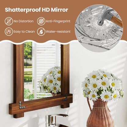 Wood Framed Mirror with Acacia Wood Frame and Vintage Rivet Design Brown