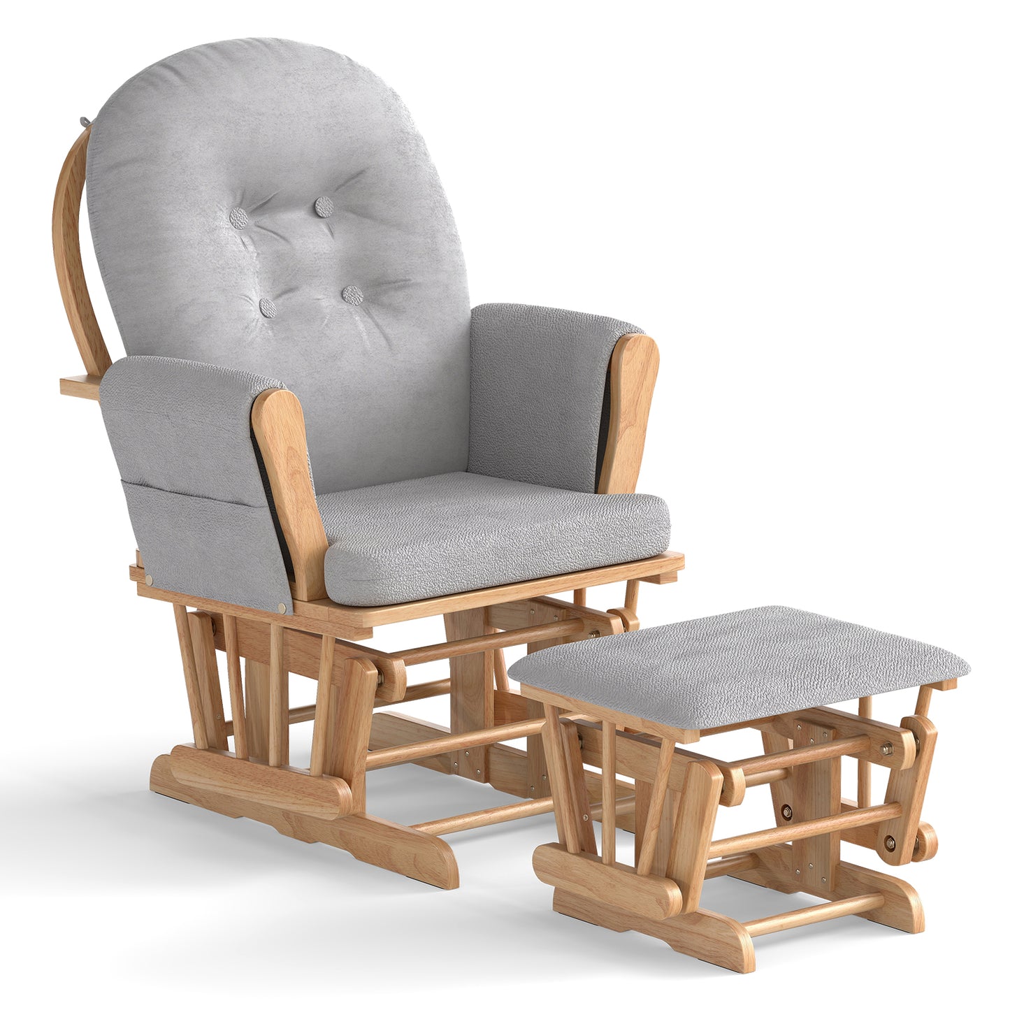 Wood Glider and Ottoman Set with Padded Armrests and Detachable Cushion-Pink - Natural