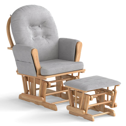 Wood Glider and Ottoman Set with Padded Armrests and Detachable Cushion-Pink - Natural