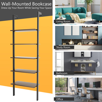 5-Tier Wood Look Ladder Shelf with Metal Frame for Home