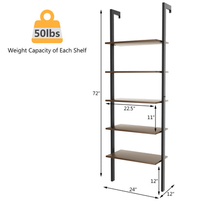 5-Tier Wood Look Ladder Shelf with Metal Frame for Home