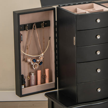 Jewelry Armoire with Top Flip Mirror and 4 Drawers
