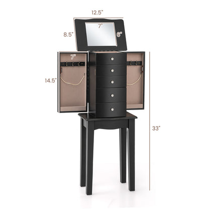 Jewelry Armoire with Top Flip Mirror and 4 Drawers