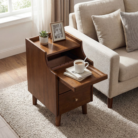 Wood Nightstand with Drawers and Solid Wood Legs for Bedroom