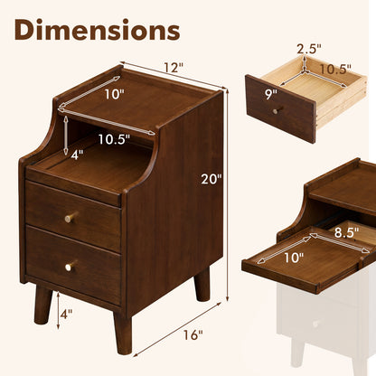 Wood Nightstand with Drawers and Solid Wood Legs for Bedroom